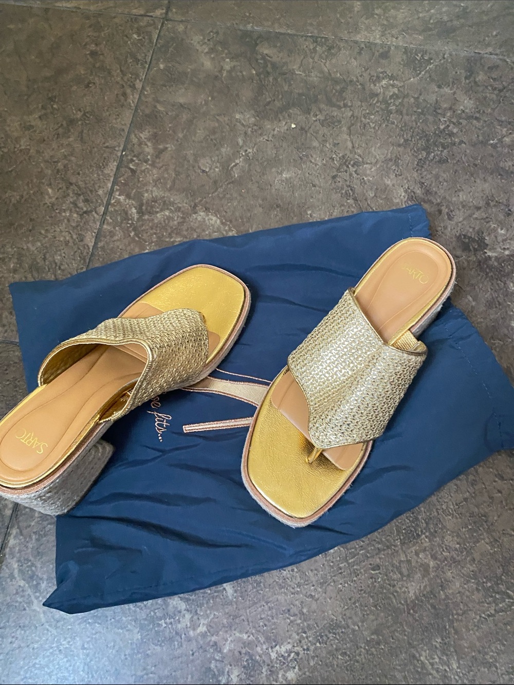 Gold Woven Slide Sandals - Women's Stylish Thong Slides
